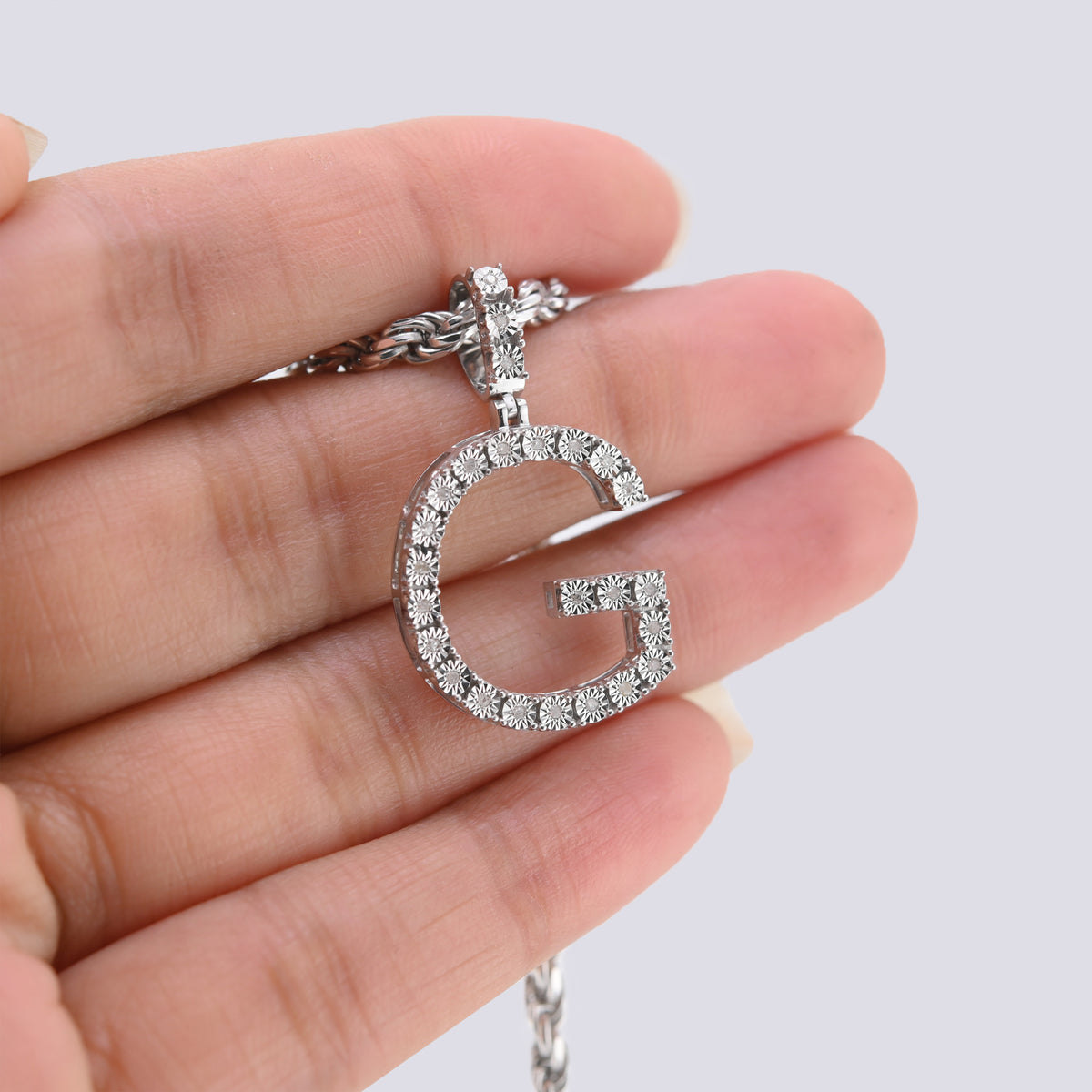925 Silver 0.15CTW Natural Diamonds 2 Grams Initial G Letter Pendant Charm