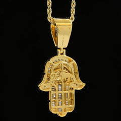 24MM 10k Yellow Gold 2.35CTW Lab Grown Baguette Diamond 11.4g Hamsa Hand Charm
