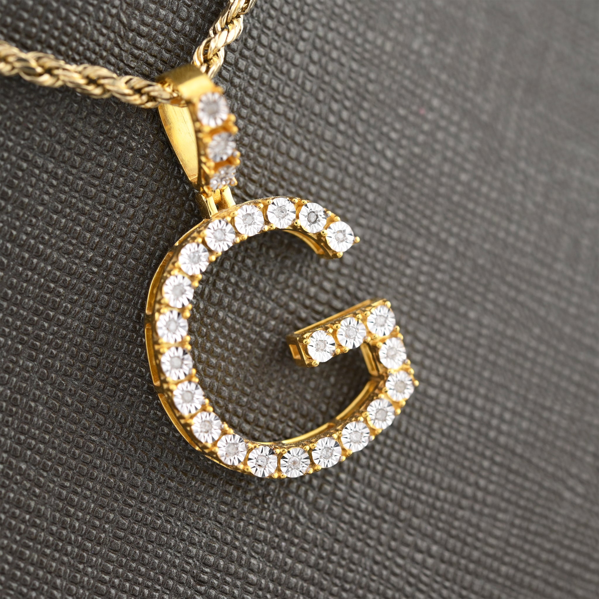 925 Silver 0.15CTW Natural Diamonds 2 Grams Initial G Letter Pendant Charm