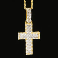 25MM 10k Yellow Gold 2.17CTW Lab Grown Baguette Diamond 10.4g Layer Cross Charm