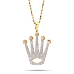 10k Yellow Gold 0.95CTW Natural Diamond Rolex Logo Pendant Illusion Set Charm 9.8gms
