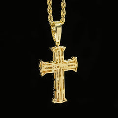 10k Yellow Gold 1CTW Lab Round/Baguette Diamond 2 Layer Cross Pendant 4g Charm