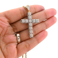 10k Yellow Gold 1CTW Natural Diamond Prong Set Cross Pendant Religious Charm 4.9g
