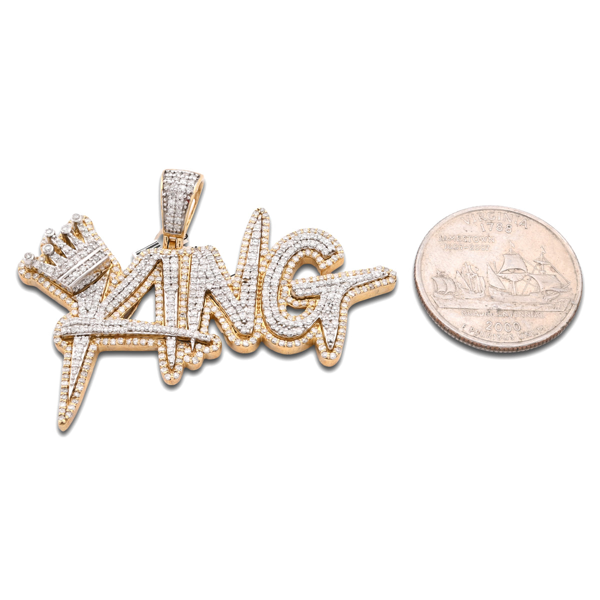 Mens 10k Yellow Gold KING 3.5CTW Natural Diamond Charm Pendant 12.6gms