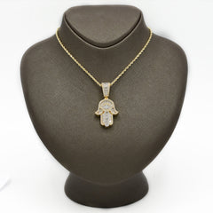 24MM 10k Yellow Gold 2.35CTW Lab Grown Baguette Diamond 11.4g Hamsa Hand Charm