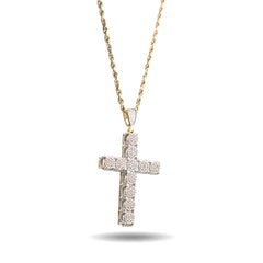 10k Yellow Gold 1CTW Natural Diamond Prong Set Cross Pendant Religious Charm 4.9g