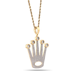 10k Yellow Gold 0.95CTW Natural Diamond Rolex Logo Pendant Illusion Set Charm 9.8gms