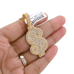 Mens Dollar Sign 3CTW Natural Diamond 10k Gold Baguette/Round Charm 10.1gm Pendant