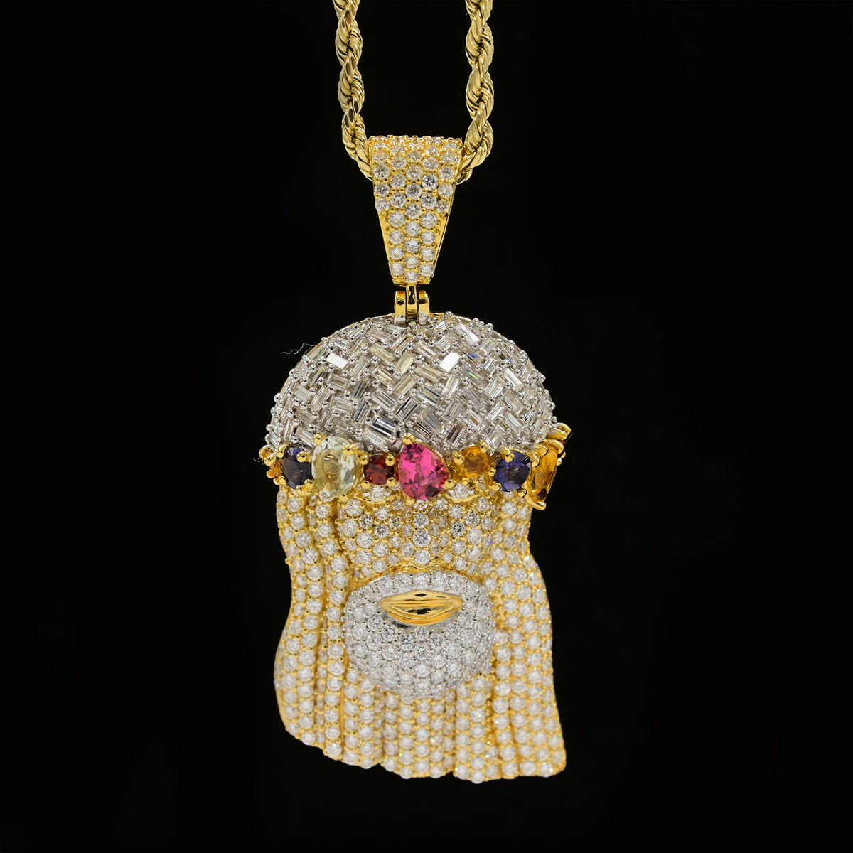 20MM 10k Yellow Gold 5.95CTW Lab Grown Diamond 12.2g Jesus Head Charm Pendant