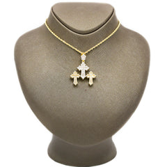 34MM 10k Yellow Gold 1.67CTW Lab Grown Baguette Diamond 10.5g Triple Cross Charm