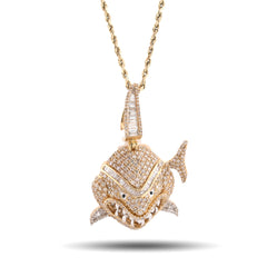Mens Shark 5.5CTW Natural Diamond Baguette/Round Pendant 10k Yellow Gold Charm 17.9gm