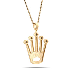 10k Yellow Gold 0.95CTW Natural Diamond Rolex Logo Pendant Illusion Set Charm 9.8gms