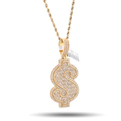 Mens Dollar Sign 3CTW Natural Diamond 10k Gold Baguette/Round Charm 10.1gm Pendant