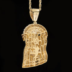 20MM 10k Yellow Gold 5.95CTW Lab Grown Diamond 12.2g Jesus Head Charm Pendant