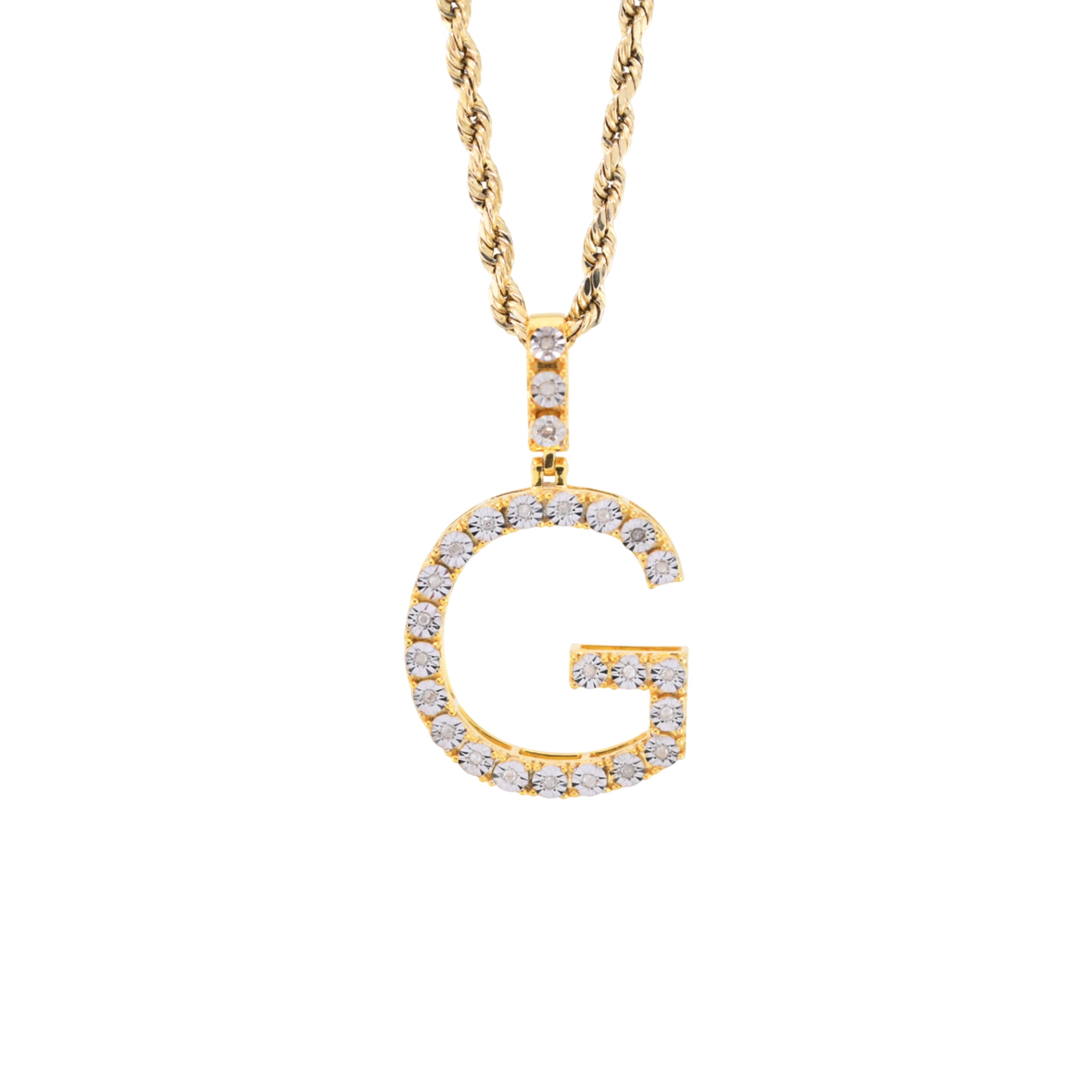 925 Silver 0.15CTW Natural Diamonds 2 Grams Initial G Letter Pendant Charm