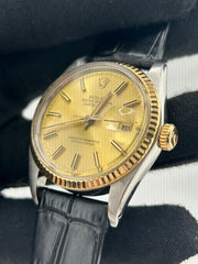 Rolex Datejust 36 Champagne Stick Dial on Generic Black Leather Strap Ref. 16013 1984