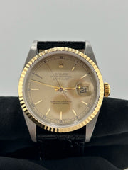 Rolex Datejust 36 Champagne Stick Dial on Generic Black Leather Strap Ref. 16233 1989