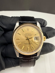 Rolex Datejust 36 Champagne Stick Dial on Generic Leather Strap Ref. 16233 1988