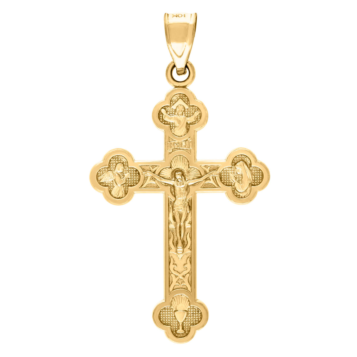 10kt Yellow Gold Mens Crucifix Cross Religious Charm Pendant