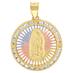 10kt Tri-Tone Gold Unisex Cubic Zirconia Cubic-Zirconia Lady Of Guadalupe Religious Pendant