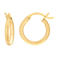 10kt Yellow Gold Womens Ultra Light Round Tube 2mmx12mm Hinged Hoops Huggies
