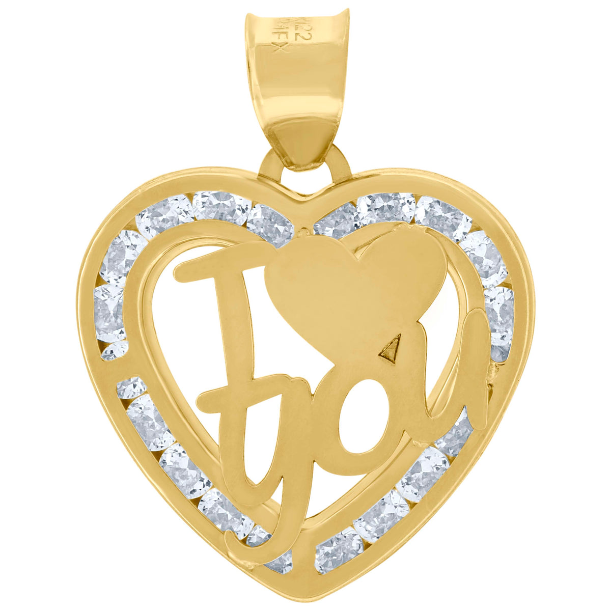 10kt Yellow Gold Unisex Cubic-Zirconia I Love You Heart Charm Pendant