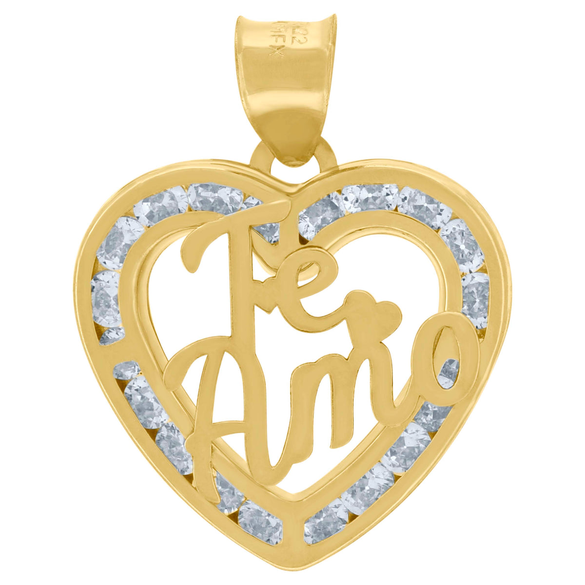 10kt Yellow Gold Womens Cubic-Zirconia Te Amo Love Heart Charm Pendant