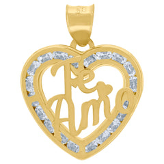 10kt Yellow Gold Womens Cubic-Zirconia Te Amo Love Heart Charm Pendant