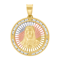 10kt Tri-Color Gold Unisex Cubic-Zirconia Diamond-Cut Sacred Heart Of Jesus Religious Charm Pendant