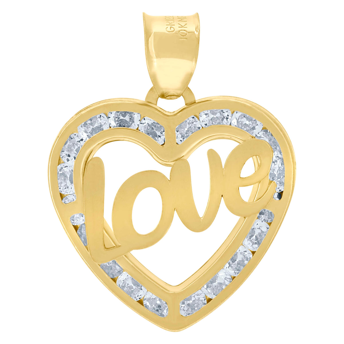 10kt Yellow Gold Womens Cubic-Zirconia Polished Finish Love Heart Charm Pendant