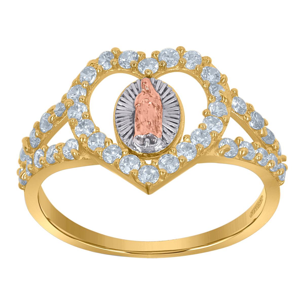 10kt Tri-Color Gold Womens Cubic-Zirconia Guadalupe Religious Rings