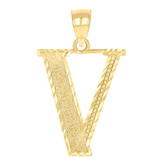 10kt Yellow Gold Unisex Diamond-Cut Initial Letter V Charm Pendant