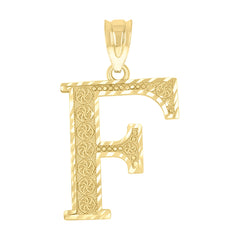 10kt Yellow Gold Unisex Diamond-Cut Letter F Initial Charm Pendant