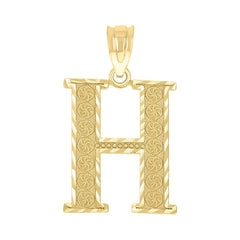 10kt Yellow Gold Unisex Diamond-Cut Initial Letter H Charm Pendant