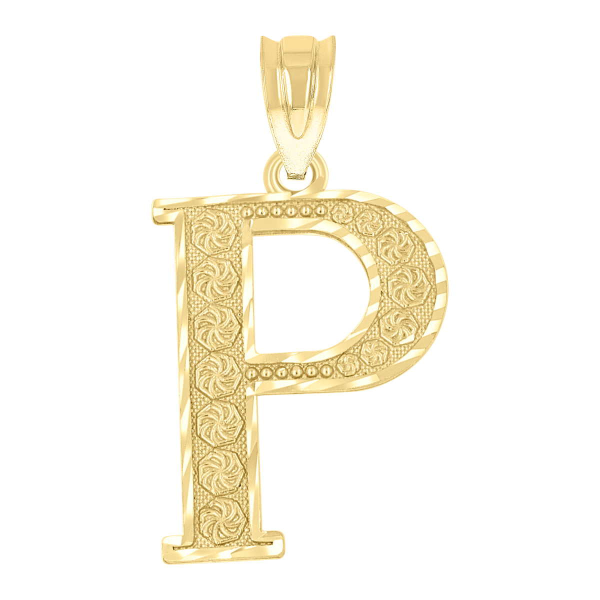 10kt Yellow Gold Unisex Diamond-Cut Initial Letter P Charm Pendant