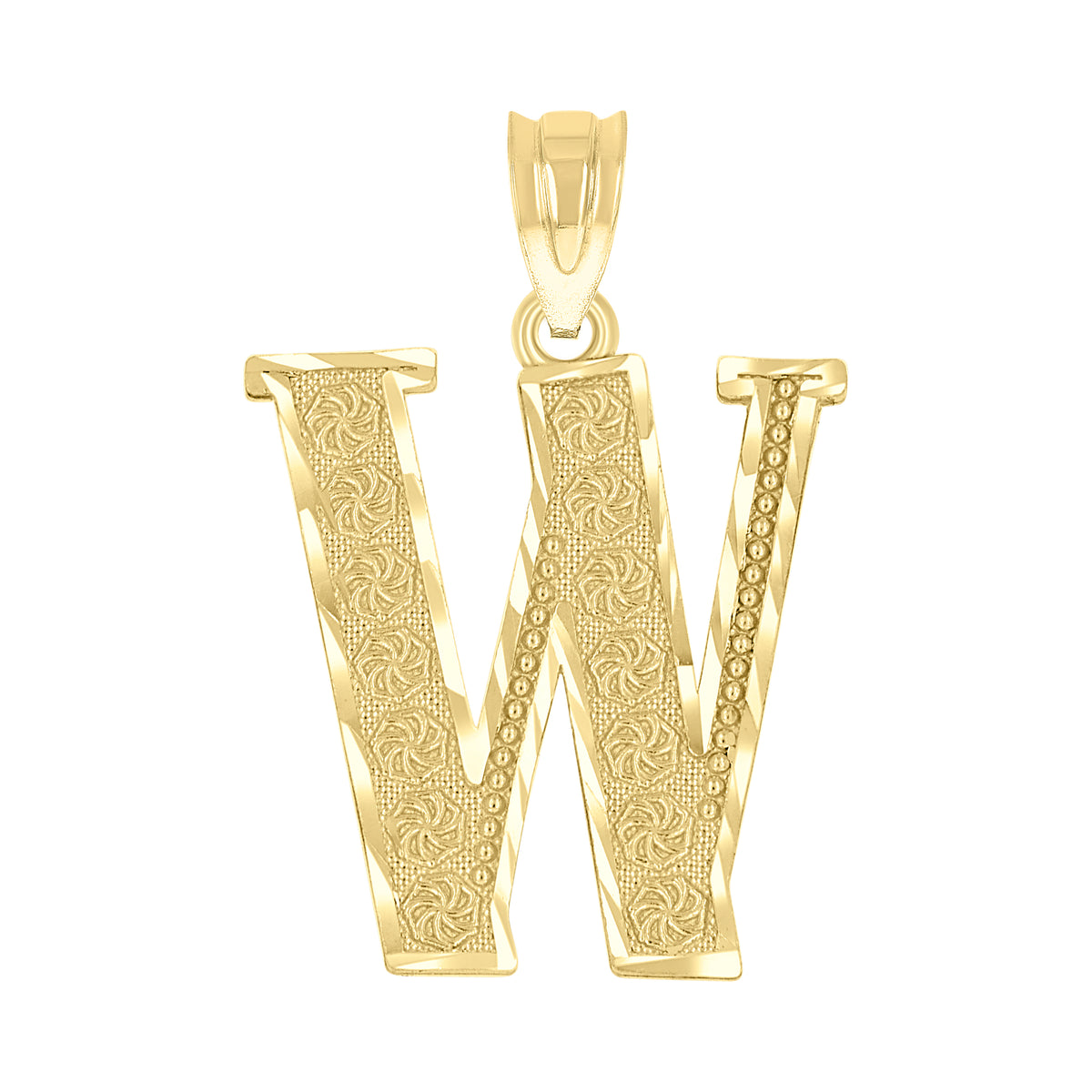 10kt Yellow Gold Unisex Diamond-Cut Initial Letter W Charm Pendant