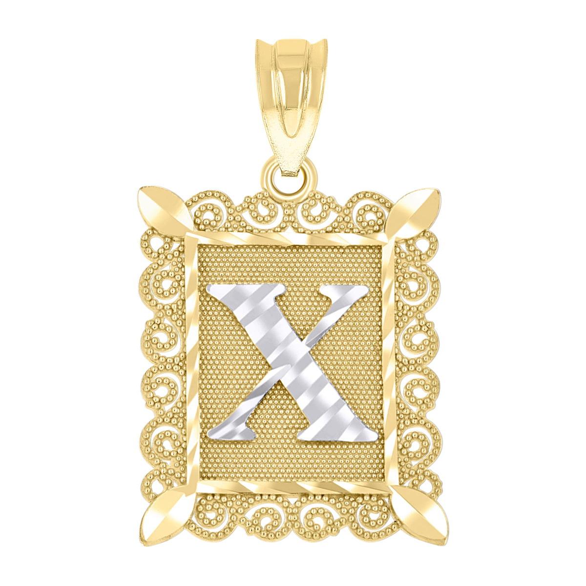 10kt Two-Tone Gold Unisex Diamond-Cut Initial X Charm Pendant