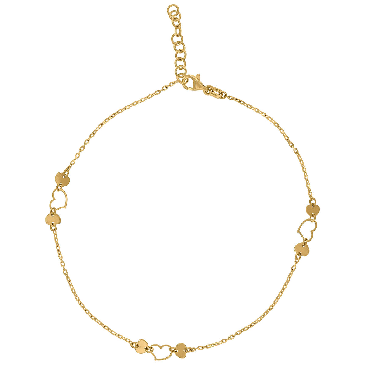 14Kt Yellow Gold Womens Polished Finish Heart Anklet
