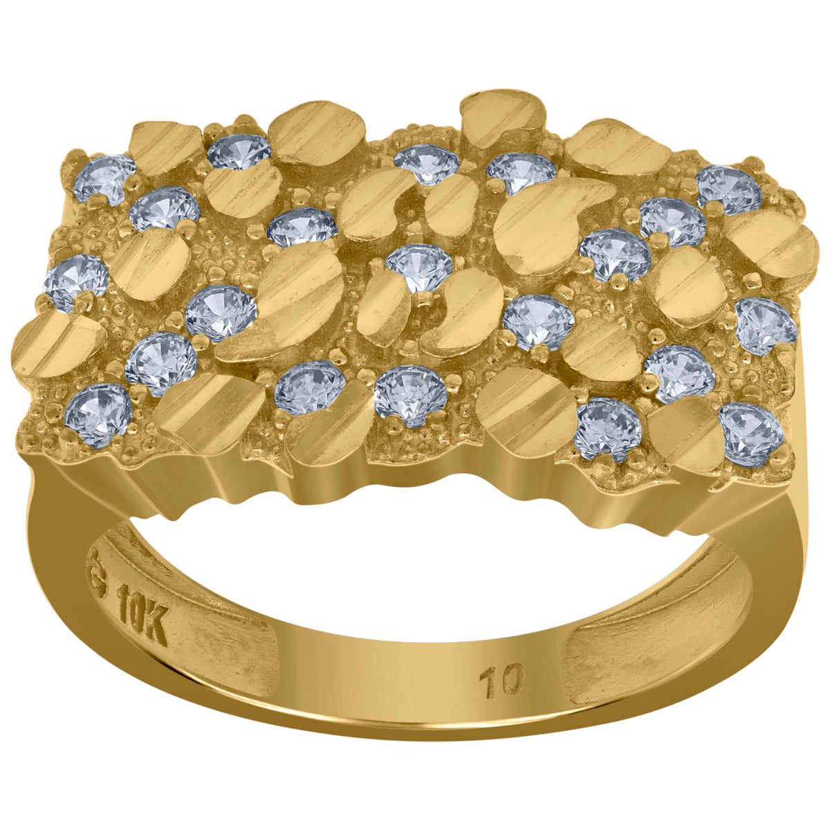 10kt Two-tone Gold Mens Cubic-Zirconia St. Jes˙s Malverde Religious Square Head Nugget Ring