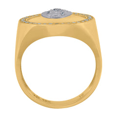 10kt Two-Tone Gold Mens Diamond-Cut Textured Initial Letter C Band Ring