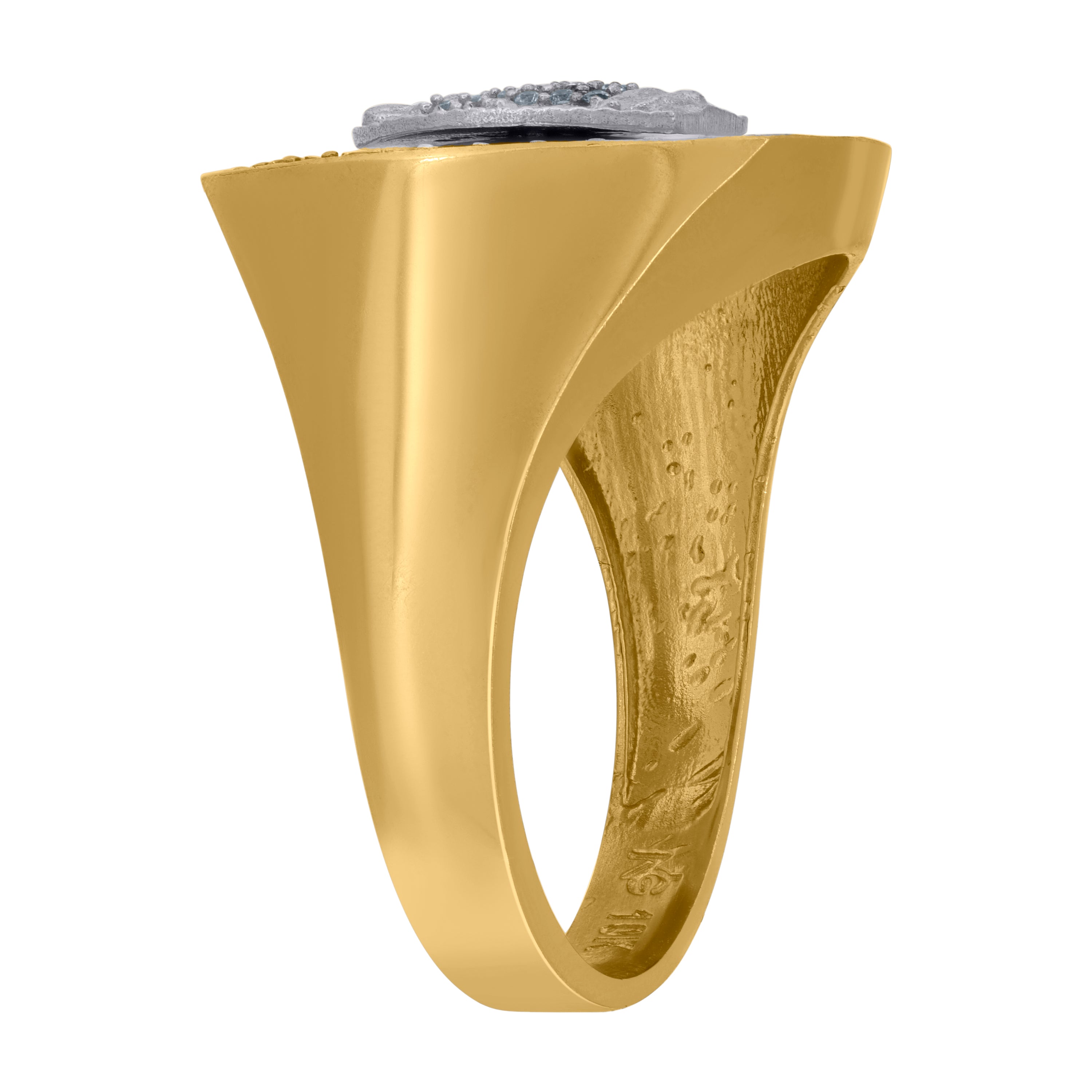 10kt Two-Tone Gold Mens Diamond-Cut Textured Initial Letter C Band Ring