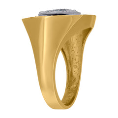 10kt Two-Tone Gold Mens Diamond-Cut Textured Initial Letter C Band Ring