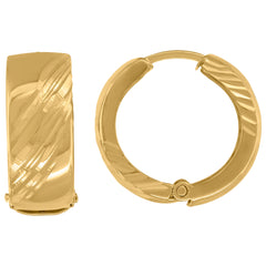 14Kt Yellow Gold Womens Diamond-Cut Huggie Hoop Earrings 17Mm