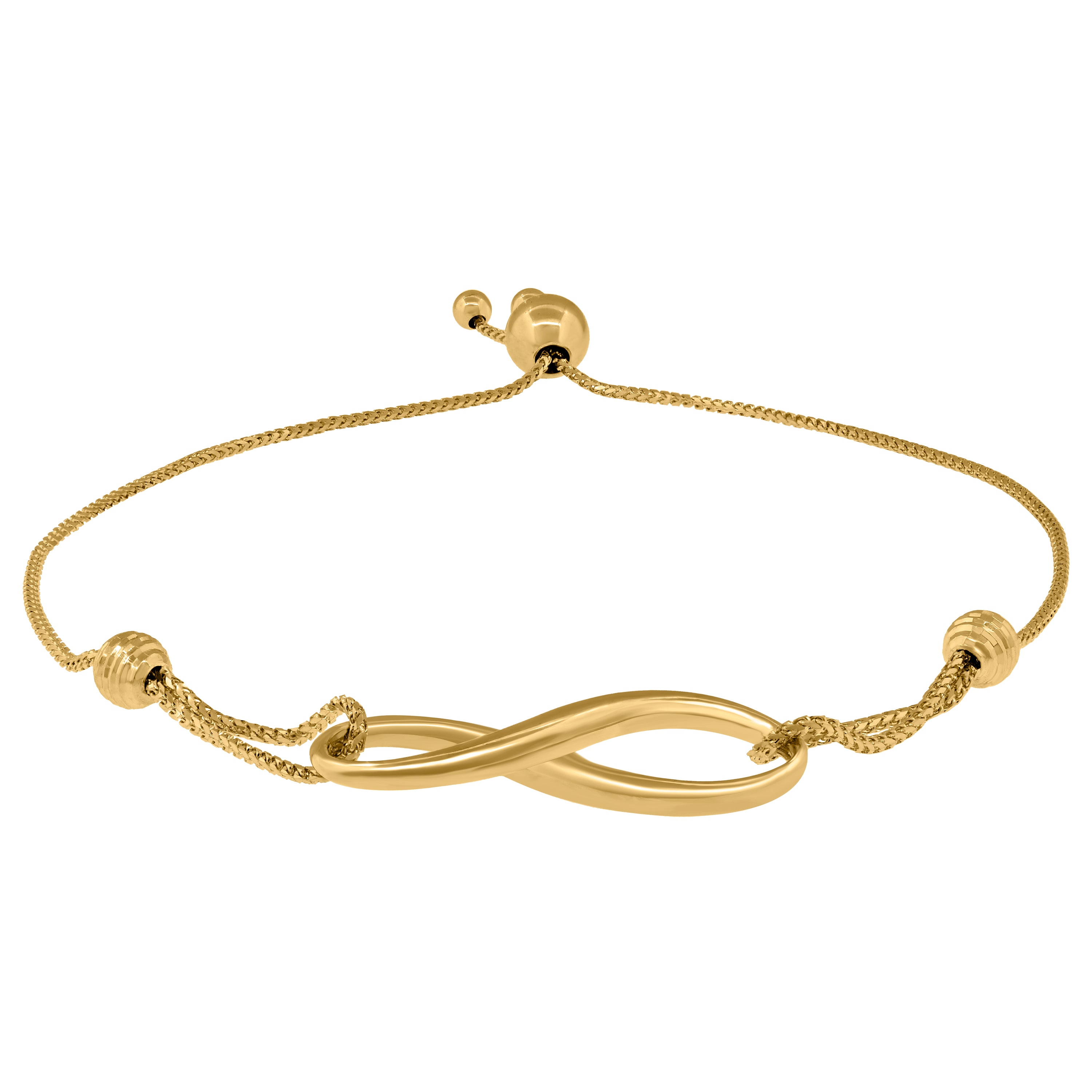 14Kt Yellow Gold Womens Heart & Infinity Charm Adjustable Bolo Bracelet Size 9 Inches
