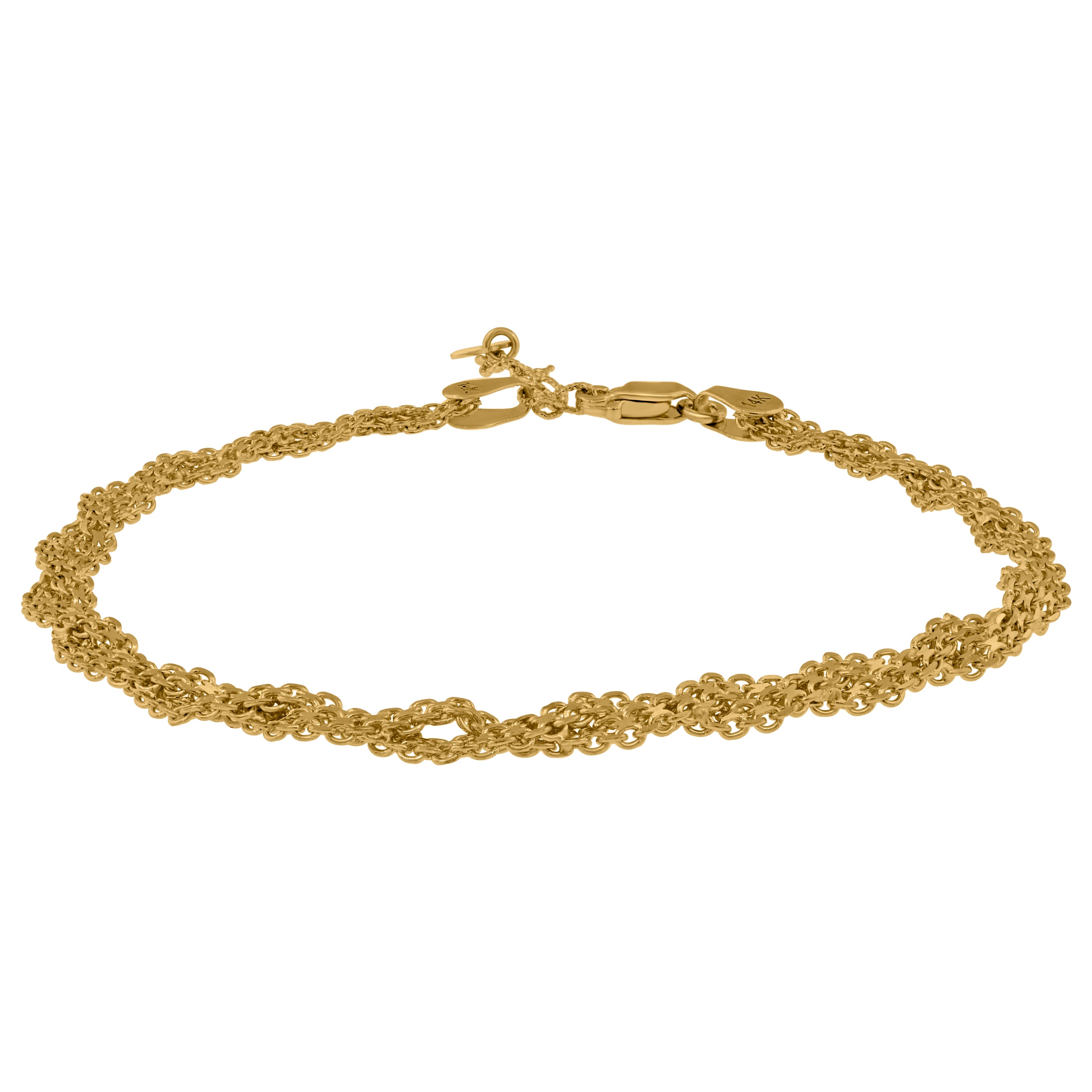 14Kt Yellow Gold Womens Twisted Chain Heart Link Bracelet Size 7 Inches