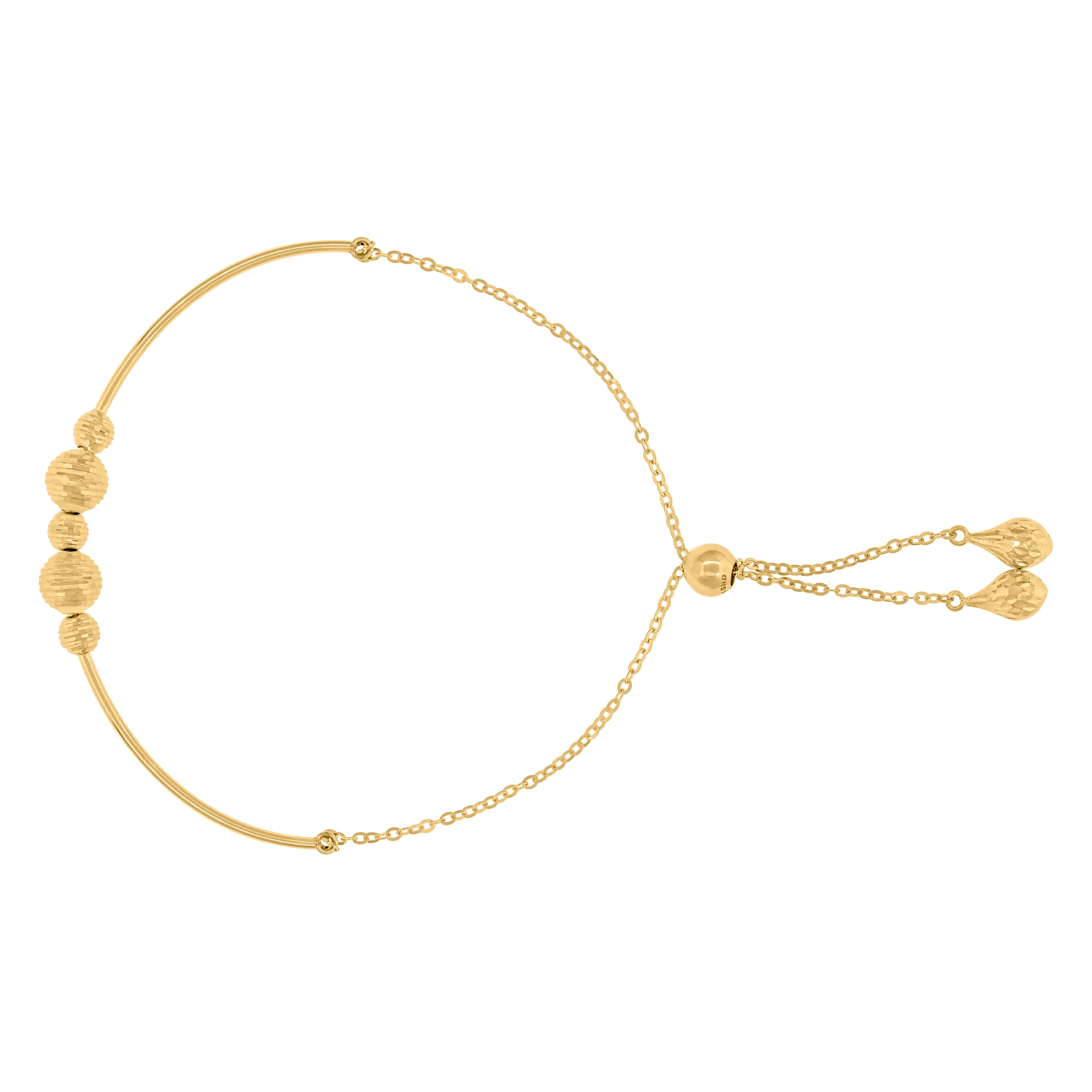 14Kt Yellow Gold Womens Diamond-Cut Beaded Link Adjustable Bolo Bracelet Size 9.5 Inches