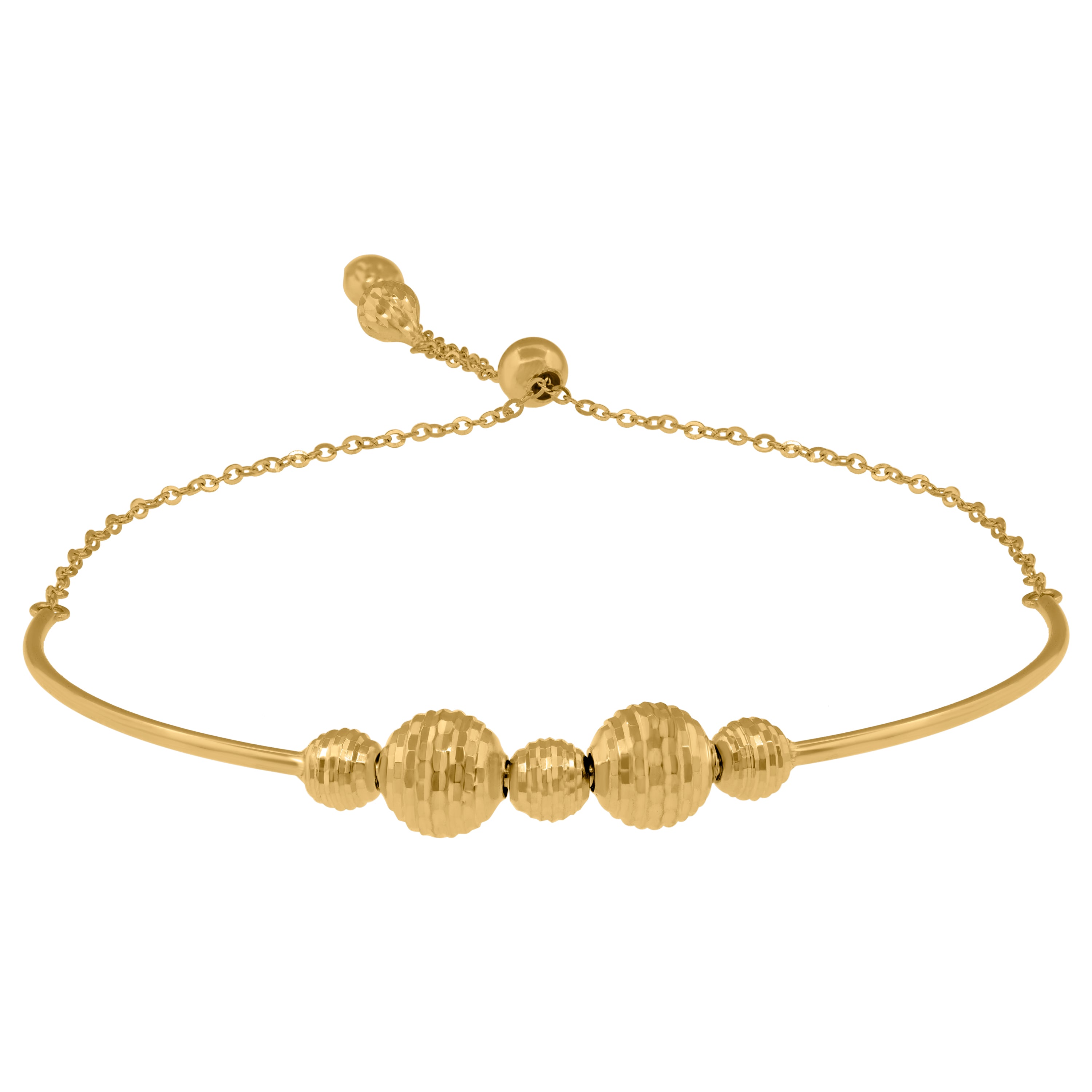 14Kt Yellow Gold Womens Diamond-Cut Beaded Link Adjustable Bolo Bracelet Size 9.5 Inches