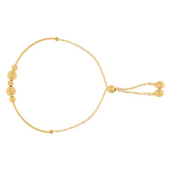 14Kt Yellow Gold Womens Diamond-Cut Beaded Link Adjustable Bolo Bracelet Size 9.5 Inches