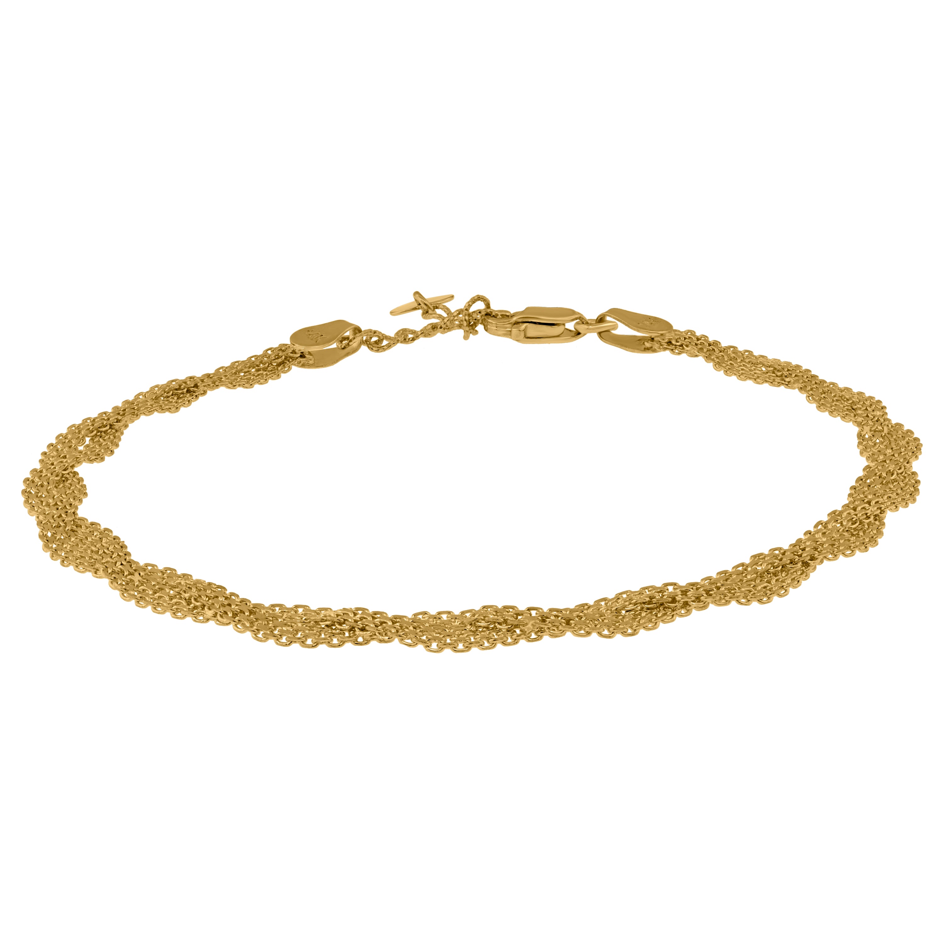 14Kt Yellow Gold Womens Twisted Chain Link Mesh Bolo Bracelet Size 7 Inches