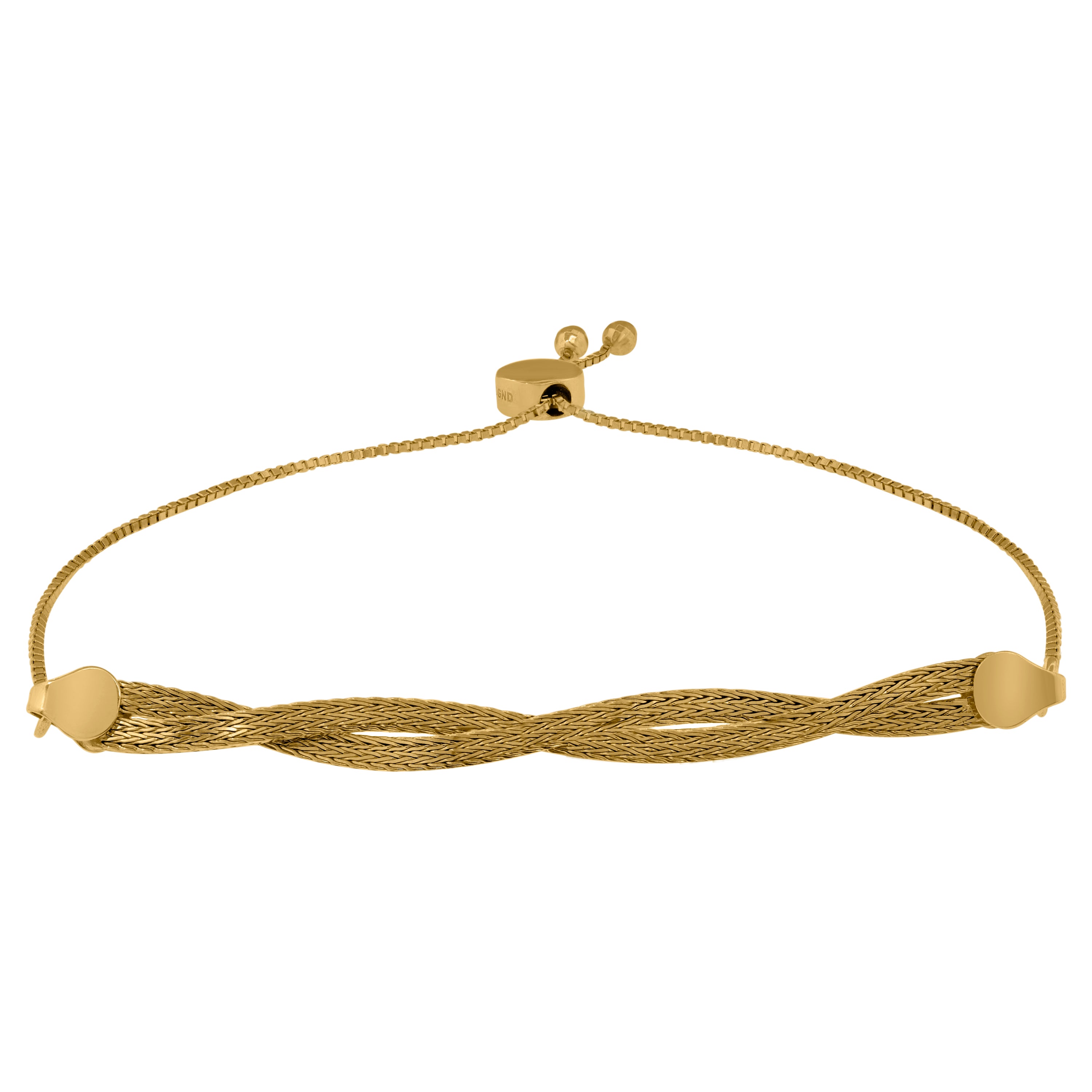 14Kt Yellow Gold Womens Twisted Chain Link Mesh Adjustable Bolo Bracelet Size 9 Inches
